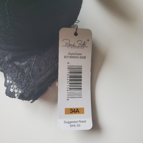Rene Rofe Extreme Push Up Bra 34 A Womens Black  Lace Overlay Underwired - Picture 3 of 7